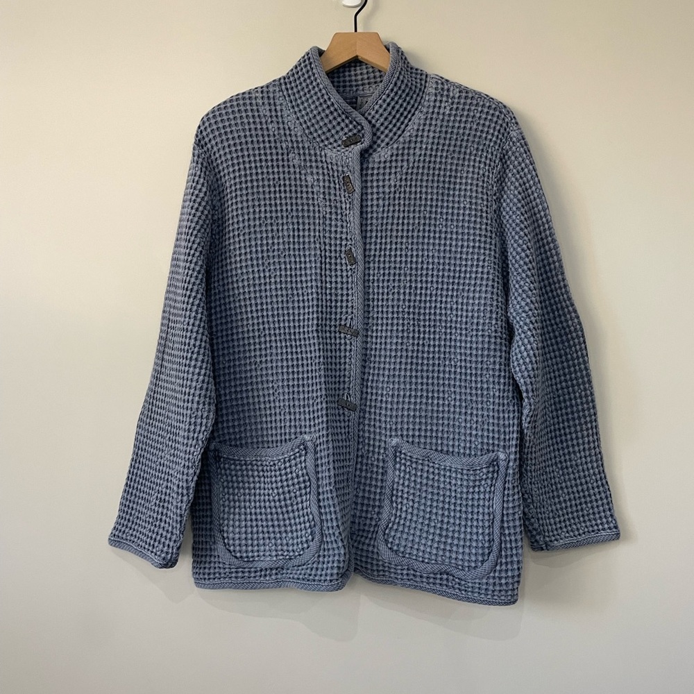 FOCUS Lagenlook waffle knit Mandarin textured button down blazer large